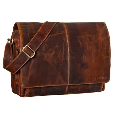 Image of STILORD &#039;Alex&#039; Vintage Shoulder Bag Leather Laptop 15,6 inches Notebook Teacher Business Office Genuine Buff Leather, Colour:Florida Brown