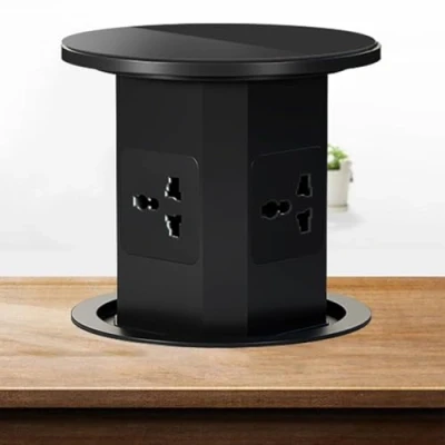 Image of Embedded Hydraulic Lifting Socket with 3 Sockets + 2 U Ports, Pop Up Power Socket, Suitable for Kitchen Counter Conference Table,A Black