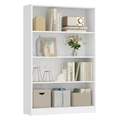 Image of VASAGLE 4 Tier Bookcase with Adjustable Shelves, Children&#039;s Bookshelf and Storage Unit for Study Home Office, 80 x 24 121 cm, White LBC108T14