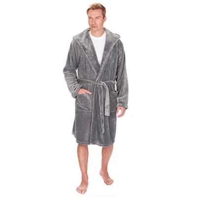 Image of Pierre Roche Big &amp; Tall Men&#039;s Fleece Hooded Robe Winter Dressing Gown Sizes 3XL 5XL Grey