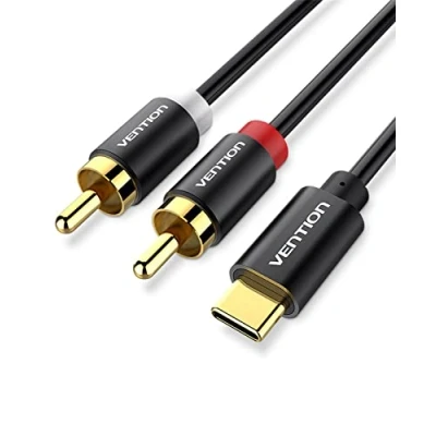 Image of VENTION USB C to 2 RCA Audio Cable, 6.6ft Type Male Y Splitter, 2RCA Jack Cable for iPhone 15 Series, Samsung S24/23 Ultra, Home Theater, DVD, Speaker