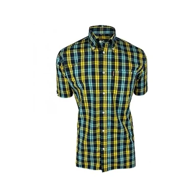 Image of Trojan Windowpane Check S/S B/D Shirt with Free Matching Pocket Square TC/1034 3XL Navy