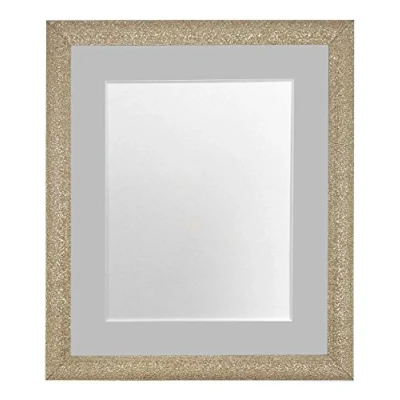 Image of FRAMES BY POST Glitz Gold Picture Photo Frame with Light Grey Mount 14 x 11 Image Size 12 8 Inch Plastic Glass