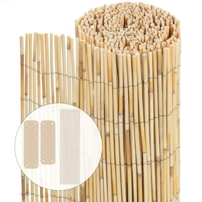 Image of VOUNOT Natural Peeled Reed Fence 140x600cm Privacy Screen Roll with Fixing Clips Garden Panel for Outdoor Patio Balcony Wind/Sun Protection