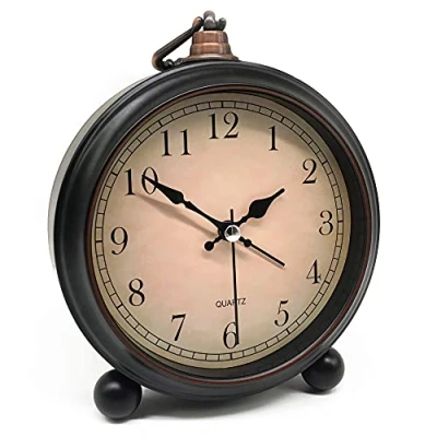 Image of Vintage Retro Analog Alarm Clock, 4 inch Super Silent Non Ticking Small Clock with Night Light, Battery Operated, Simply Design, for Living Room, Bedroom, Bedside, Desk, Gift (Arabic)