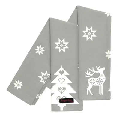 Image of Ragged Rose Christmas Tea Towels, Cotton, Silver Grey, 70 x 50 cms