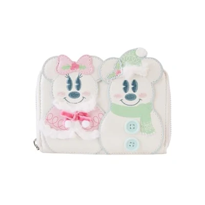 Image of Loungefly Disney Mickey &amp; Minnie Pastel Snowman Zip Around Wallet