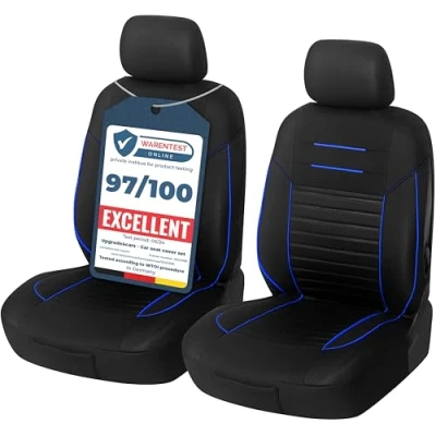Image of Upgrade4cars Car Seat Covers Front Pair Black Blue Universal Cover Set for Driver and Passenger Seats + Headrest Interior Accessories Women Men