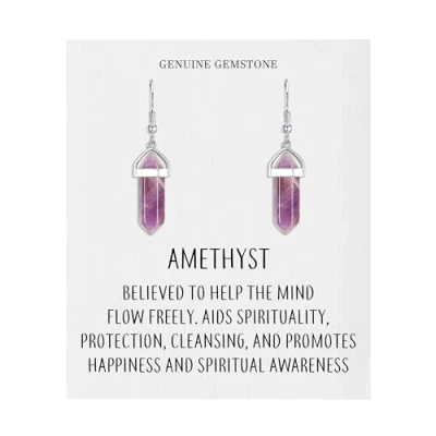 Image of Philip Jones Amethyst Gemstone Drop Earrings with Quote Card