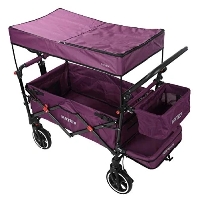 Image of FUXTEC Wagon for Kids to Sit In Folding Stroller Wagon, Removable Canopy, 5 Point Harness, Portable Push Pull Cart, Garden Trolley, Outdoor Transport, Adjustable Handle CT850
