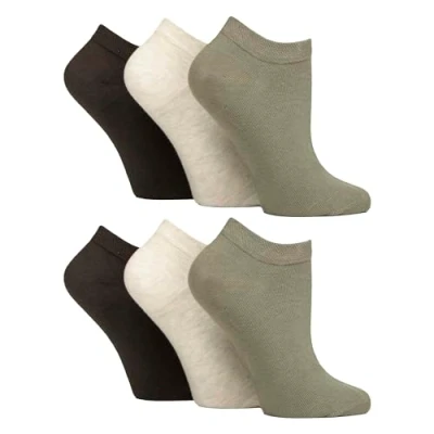 Image of Gentle Grip 6 Pairs Diabetic Trainer Socks for Women Non Elastic Soft Top Extra Wide Ankle (4 8, Khaki/Forest/Cream/Grey)