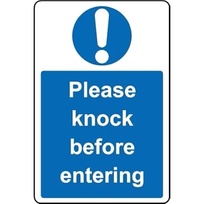 Image of Please Knock Before Entering Safety Sign Self Adhesive Sticker (200mm x 150mm)