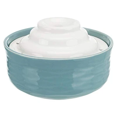 Image of TRIXIE Drinking Fountain Vital Falls, Ceramic, 1.5 L/Ø 22 x 13 cm, Petrol/White, 2.29 kg