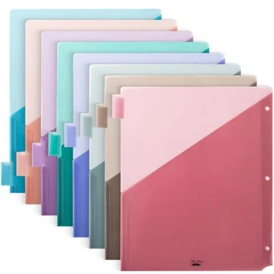 Image of Mr. Pen Binder Dividers with Pockets and Tabs, 8 Pack, Assorted Colors, for 3 Ring Pockets, Pocket Tabs