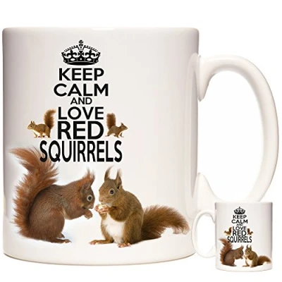 Image of Red Squirrel Mug, Keep Calm and Love Squirrels. 11OZ Ceramic Mug with Images of Gift.