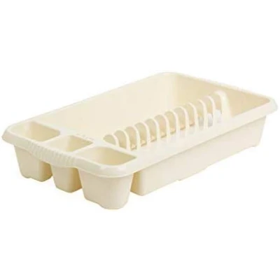 Image of JMS® Medium Plastic Basin Cutlery Kitchen Dish Drainer Sink Plate Holder Rack Organiser (Cream)