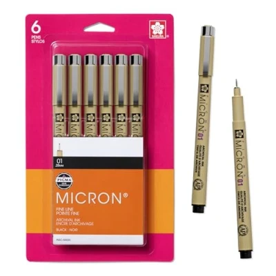 Image of SAKURA Pigma Micron Fineliner Pens Archival Black Ink for Writing or Drawing Artists, Crafters &amp; DIY Gifts Projects 01 Point Size 6 Pack