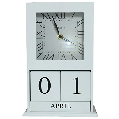 Image of Chester Free Standing Vintage Wooden Clock with Perpetual Calendar Blocks