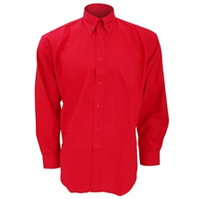 Image of Kustom Kit Mens Workwear Oxford Long Sleeve Shirt (18inch) (Red)