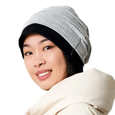 Image of Mens Womens Beanie Slouchy Cotton Baggy Oversized Hipster Hat Surfer Patterned Light Grey