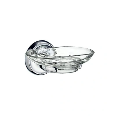 Image of Smedbo Villa Holder with Glass Soap Dish, Polished Chrome,7.2 x 11.3 19.2 cm