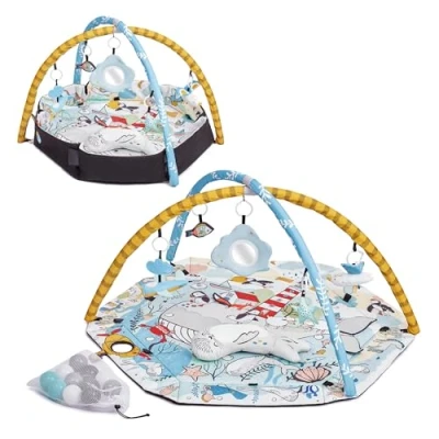 Image of Kinderkraft SMARTPLAY SEA Baby Playmat, Educational Mat, Activity Play Gym, with Ajustable Fitness Frame, Playpen Function, Accessories, Hanging Rattle