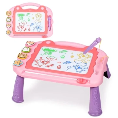 Image of Sarsumir Magnetic Drawing Board, 30x23cm 4 Colors Doodle Scribble Board Erasable Sketch Writing Pad with Stamps &amp; Removable Legs Educational Toy for 2 3 5 6 Year Old Boys Girls Kids Toddlers, Pink