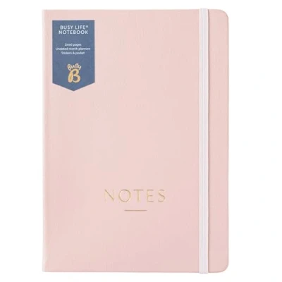 Image of Busy B A5 Life Notebook Pink Faux Leather Cover Perfect for Students, Teachers, Work &amp; More with Lined Pages, Undated Month Planners, Stickers, Storage Pocket Elastic Closure
