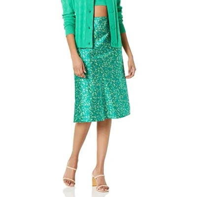 Image of The Drop Women&#039;s Maya Silky Slip Skirt, Green Ditsy Floral, 4XL Plus