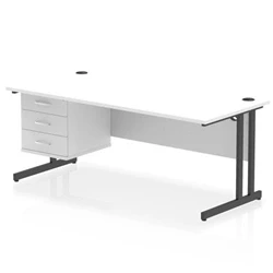 Image of Impulse 1800x800 Desk Cantilever Leg White/Black 1x3 Drawer Fixed Ped