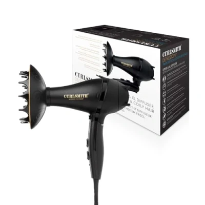 Image of Curlsmith Defrizzion Travel Edition Dryer Hair with XL Diffuser for Curly, Wavy &amp; Coily Compact Foldable Hairdryer Dual Voltage Women