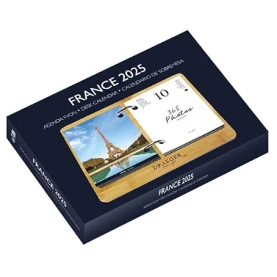Image of DRAEGER PARIS Yvon 2025 Ephemeris Diary Box 7 Languages 365 Sheets and Reusable Bamboo Base 1 Photo for Each Day of the Year France Appointment Booking Support
