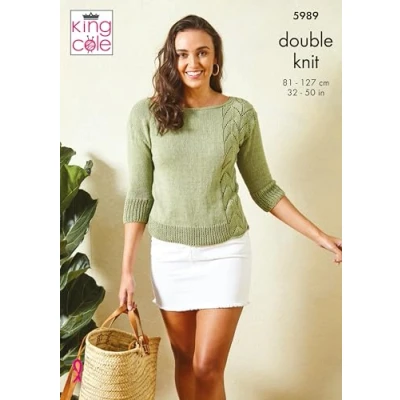 Image of King Cole Ladies DK Knitting Pattern 3/4 Sleeve or Sleeveless Lace Top (5989)