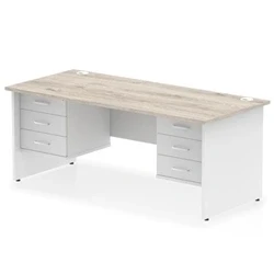 Image of Impulse 1800x800 Desk Grey Oak/White Panel End 2x3 Drawer Fixed Ped