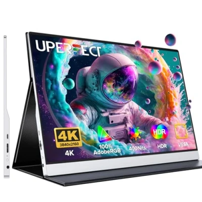 Image of UPERFECT Portable Monitor 4K 3840x2160 15.6 Inch Screen, 100% AdobeRGB IPS Display with Type C/Mini HDMI, External VESA Hole for Laptop/PC/PS Series/Phone