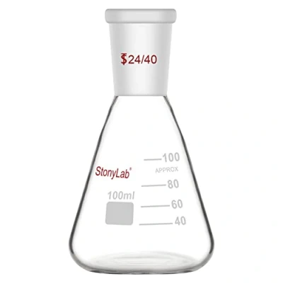 Image of StonyLab Glass 24/40 Erlenmeyer Flask, Borosilicate Heavy Wall Flask with Standard Taper Outer Joint, 100ml