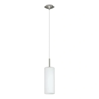 Image of EGLO Pendant Lamp Troy 3, 1 Bulb Light, Material: Steel, Colour: Nickel Matt, Glass: Satin White, Socket: E27, Ø: 10,5 cm (4.1&quot;)