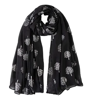 Image of London Scarfs Glitter Mulberry Trees Scarf Women Foil Printed Tree Fashion Ladies Wrap (Black)