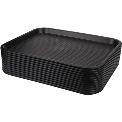 Image of Acense 12 Pack Fast Food Tray, 35 x 26 cm Plastic Restaurant Serving Tray for Coffee Table, Kitchen, Party, Black