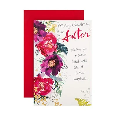 Image of Hallmark Christmas Card for Sister Cute Watercolour Floral Design