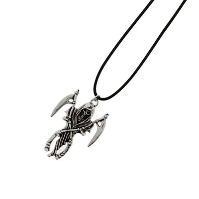 Image of Zac&#039;s Alter Ego Grim Reaper Skeleton with Scythes Corded Necklace