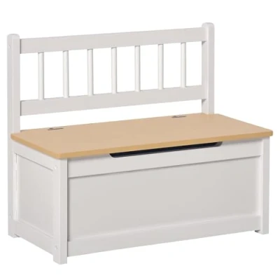 Image of HOMCOM 2 In 1 Wooden Toy Box, Kids Seat Bench Storage Chest Cabinet Organiser w/Safety Pneumatic Rod, 60 x 30 50cm White