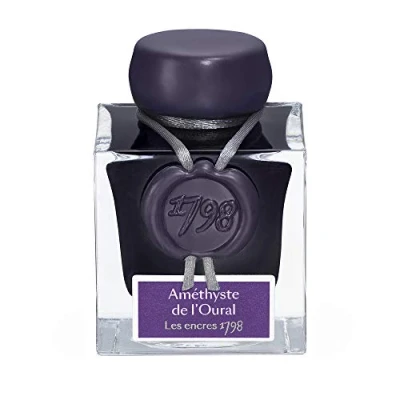 Image of Herbin 15579JT Bottle of 1798 silver glitter ink for fountain pen, rollerball, glass nib and pen 50 ml, Améthyste de l&#039;Oural