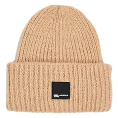 Image of KARL LAGERFELD JEANS, Womens, Box Logo Beanie, Irish Cream, ONE Size