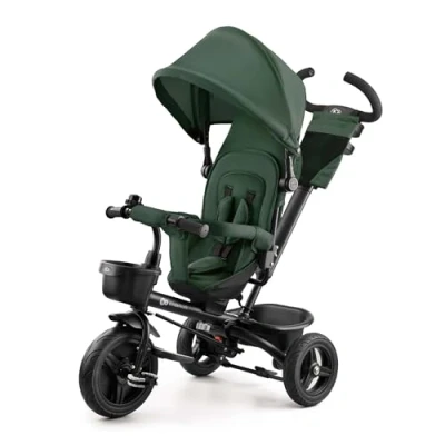Image of Kinderkraft AVEO Trike from 9 Months to 5 Year, Tricycle with adjustable parent handle, for baby kids toddler, Foldable, Free Wheel Function, Protection Sun, Cupholder, Toy basket, Green