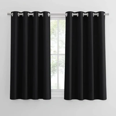 Image of PONY DANCE Black Blackout Thermal Curtains for Bedroom Eyelet 54 Drop Small Window Room Darkening &amp; Noise Reducing, 2 Pieces, W 46 by L inch,