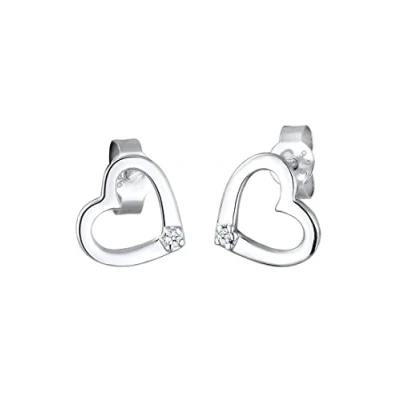 Image of Elli DIAMONDS Earrings Women Earstuds Heart Love with Diamond (0.03 ct) in 925 Sterling Silver