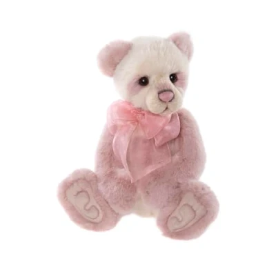 Image of Charlie Bears 2024 Mono Polly Pink Teddy Bear Paws Alpaca Bow Weighted Premium Collectable Stuffed Toy
