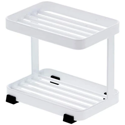Image of Yamazaki 3601 TOWER 2 Tiered Soap Tray, white, Steel, Minimalist, 11 x 7.5 9.5 cm