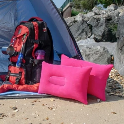 Image of TRIXES Inflatable Pillow for Travel or Camping Blow up Pink Twin Pack